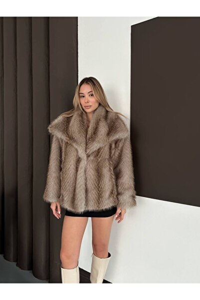 VESS MODA Model de damă cu blană de vulpe Jacquard haină de blană artificială