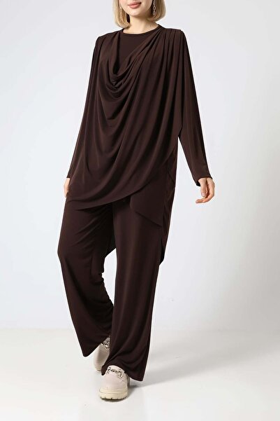Sabr Sandy Draped Asymmetric Tunic & Pants Two-Piece Set – Elegant Everyday Chic