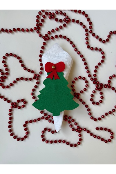 Handmade Elegance New Year's Napkin Ring Set of 4 Green Felt with Tree Figure Special Tableware Presentation