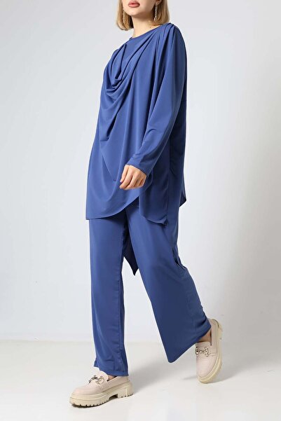 Sabr Sandy Draped Asymmetric Tunic & Pants Two-Piece Set – Elegant Everyday Chic