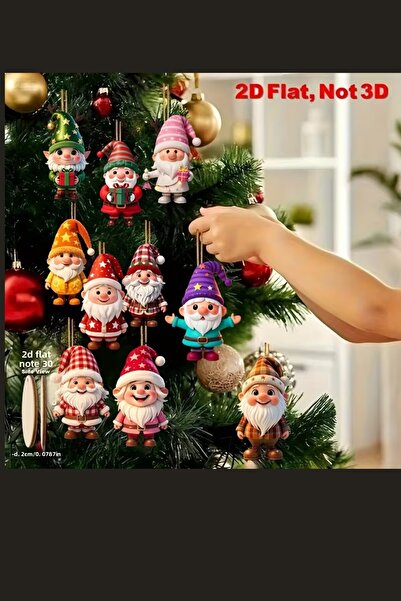 Trade Bazaar Set of 10 Wooden Christmas Dwarf Ornaments | 2D Flat Printing Colorful Hanging Decorations / Home & Party & Gift Tag