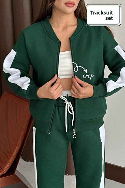 AYMELEK Women's Tracksuit Set Transitional Fleece-Lined Winter Cardigan Top and Bottom Set (with Crop Gift)