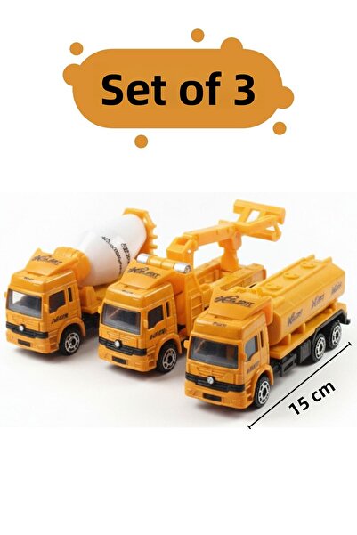 Sole 3-Piece Construction Truck Set – 15 cm Toy Concrete Mixer, Crane and Tanker