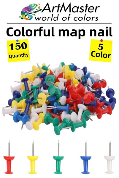 Artmaster Mapa colorată cu ace 150 bucăți 1 pachet de ace pentru tablă de plu...
