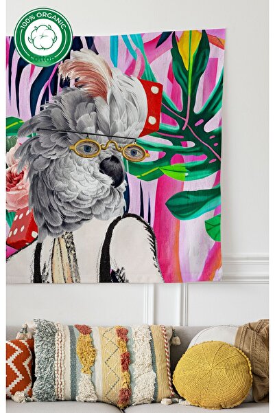 MOSHEYA HOME سجادة حائط ملونة بنمط استوائي وطيور الببغاء - طباعة نابضة بالحيا...