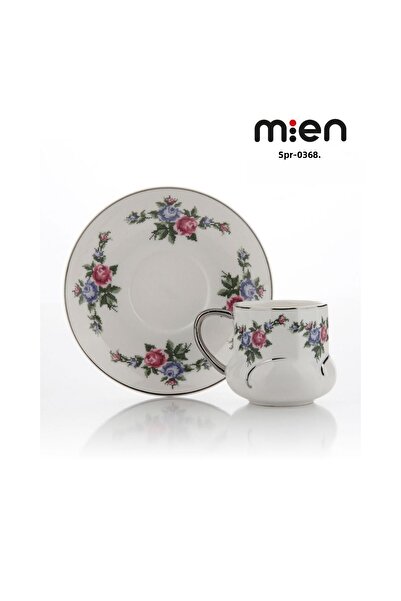 MİEN 6-Person Cross-Stitch Pattern Porcelain Turkish Coffee Cup Set – 80 ml