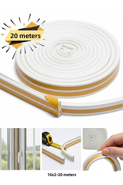 MH MiniHediye Adhesive 10x2=20 Meters (WHITE) Door Window Tape Seal Cold Insulation Rubber Tapes