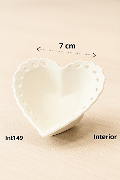 İnterlife 6-Piece Mini Porcelain Sauce Bowl and Jam Bowl Presentation Set 7 cm Heart-Shaped Bowl