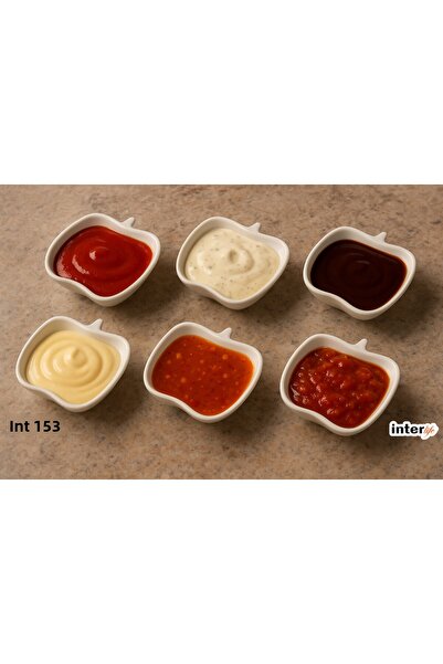 İnterlife 6-Piece Mini Porcelain Sauce Bowl and Jam Bowl Presentation Set 7 cm Porcelain Apple Shaped Bowl