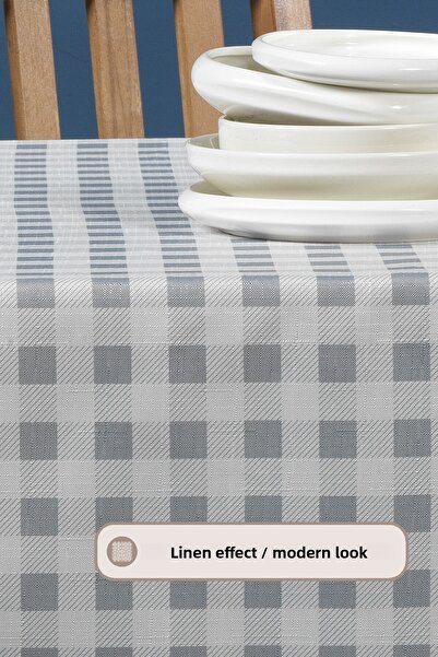 Elart Plaid Tablecloth Digital Printed (160X220 cm) Gray