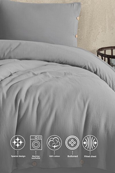 Elart Lina Double Duvet Cover Set 4 Pieces Gray