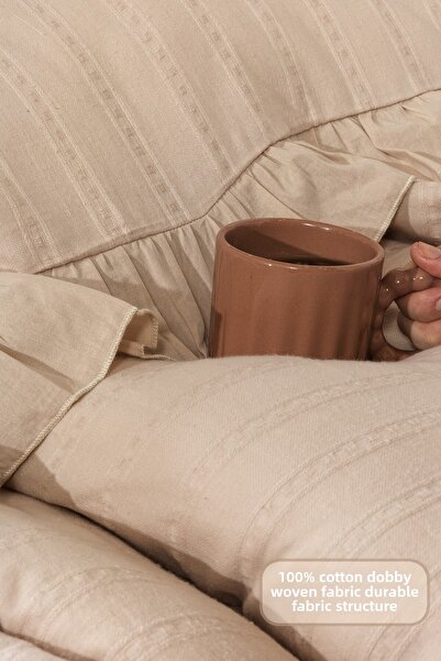 Elart Romantic Duvet Cover Set Double Size 100% Cotton Ranforce Fitted Sheet (200X220 cm) Beige