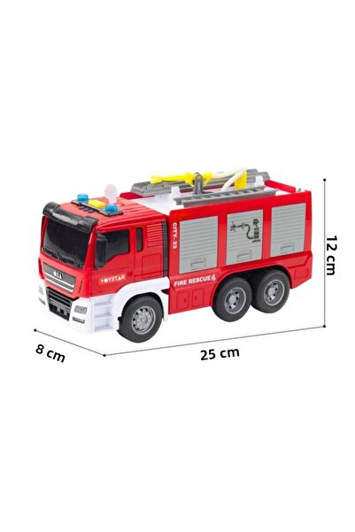 Tıfıl Toys Friction-Powered 1:12 Scale Fire Truck with Sound and Light, Water Spray, Double Ladder, Full Function, Educational Children's Toy.