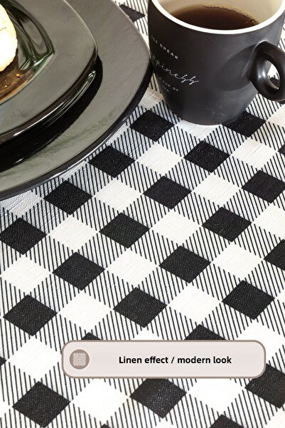 Elart Plaid Tablecloth Digital Printed (160X220 cm) Black