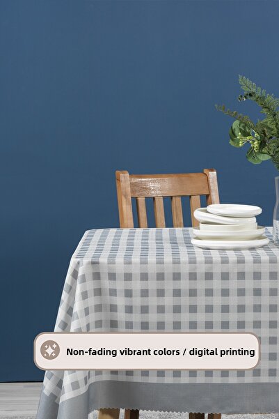 Elart Plaid Tablecloth Digital Printed (160X220 cm) Gray