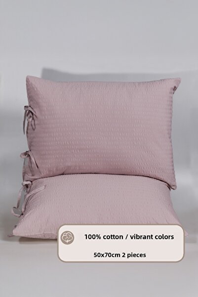 Elart Cool Μαξιλαροθήκη 100% Βαμβάκι Γκοφρέ 2 Τεμάχια (50x70 εκ.) Ροζ ξηρό