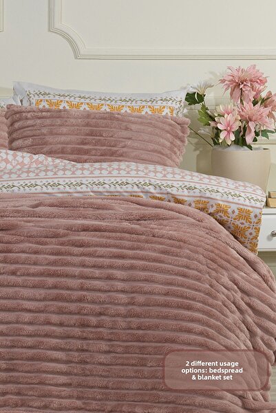 Elart Mateo Blanket Set Double Size Wellsoft 3 Pieces (230X250 cm) Dusty Rose