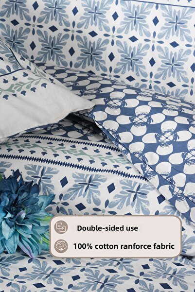 Elart Σετ Παπλωματοθήκη Amanda Μονό 100% Βαμβάκι Ranforce Ελαστικό Σεντόνι (160x220 cm) Μπλε