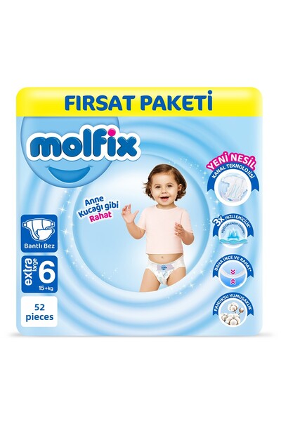 Molfix حفاضات أطفال مقاس 6 عبوة فرصة كبيرة جدًا 52 قطعة