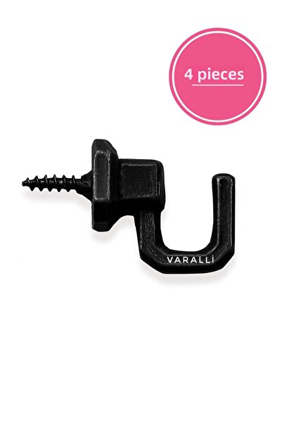 Varalli Cârlig pentru agățat cu șurub din metal negru 4 bucăți – Cană - Haine...