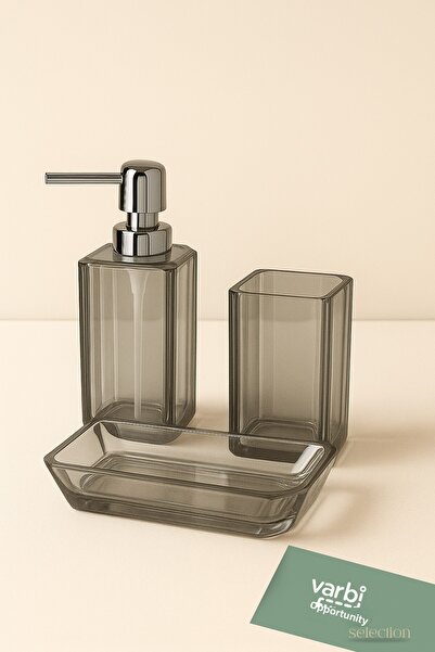 Varbifırsat 3-Piece Bathroom Set – Liquid Soap Dispenser, Toothbrush Holder and Soap Dish