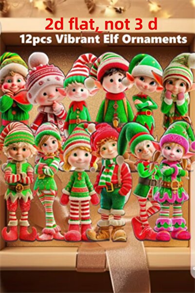 Trade Bazaar Set of 12 Wooden Elf Christmas Tree Ornaments | 2D Flat Printing Colorful Hanging Decorations / Home & Party Decor