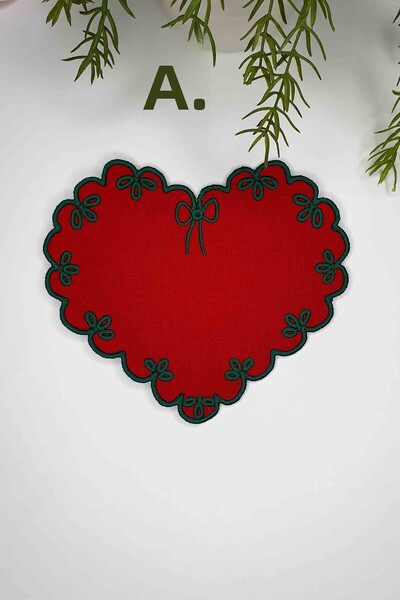 decofav Χαρτοπετσέτα κοκτέιλ σε σχήμα καρδιάς κόκκινο ύφασμα με πράσινο κέντη...