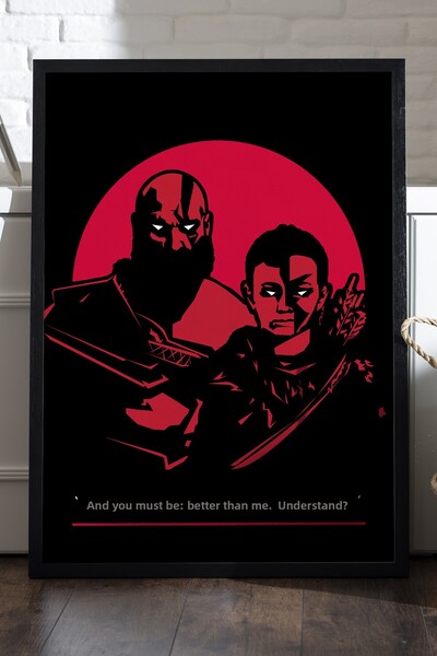 Duvarda Poster înrămat pe lemn negru God of War, pictură decorativă de perete...