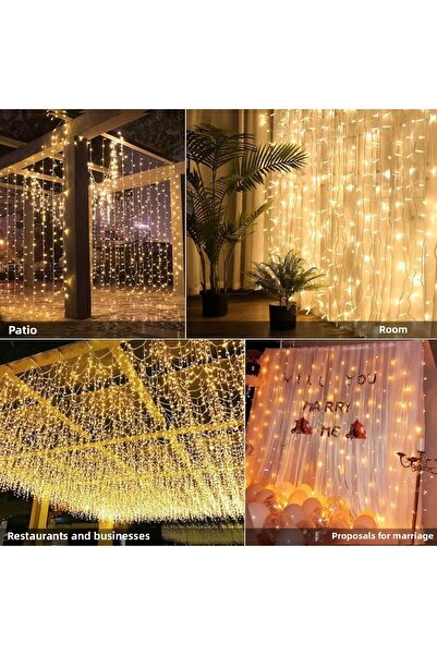 Tawitech 3X3M 300 Led 15 Line Controlled 8 Function Curtain Light Eaves Fairy Led