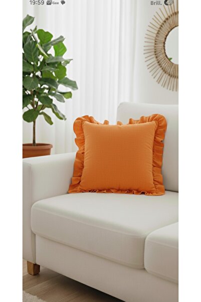 ALTINPAMUK Milan Orange Bohemian Pillow - Square Throw Pillow with Ruffle Detail