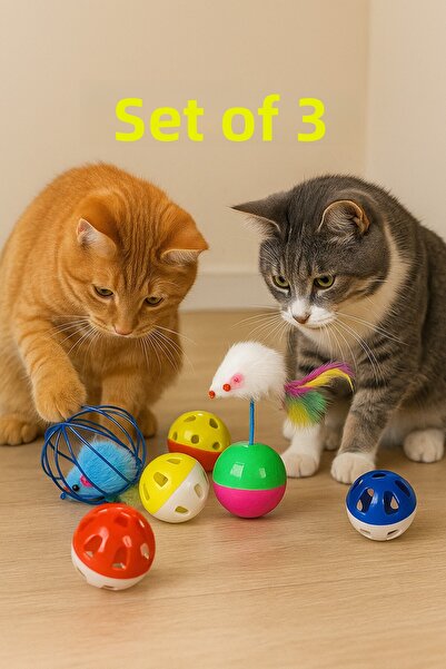 rianka مجموعة من 3 ألعاب تفاعلية للقطط على شكل كرة متحركة تساعد على تفريغ الطاقة