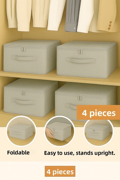 Ekici home textile 4-Pack Gray Supported Storage Bag Large Size – Foldable Storage and Organization Box with Zipper
