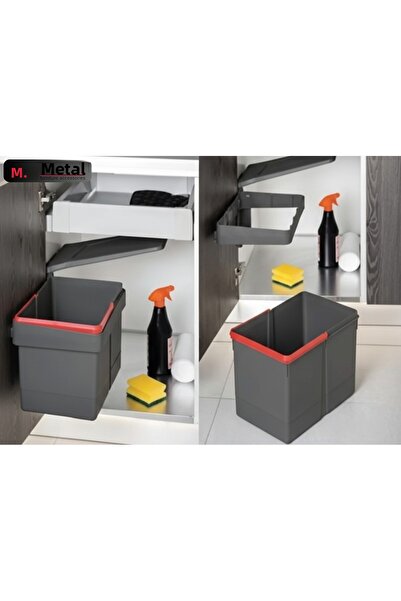 METALİ Garbage Bin Mounted on the Door Anthracite 20 Liters, Cabinet Door Minimum Size 45 Cm.