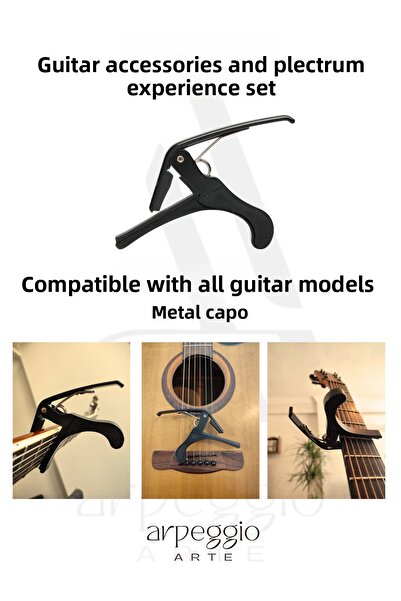 arpeggio ARTE Guitar Accessories and Pick Set – Capo, Tuner, Pick Keychain, Strap Lock