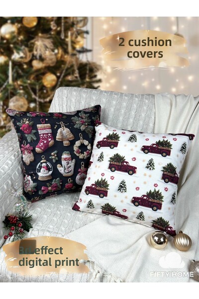 Fifty Home 2 Pieces Cushion Cover 43X43 cm Digital Printing New Year's Eve Ne...