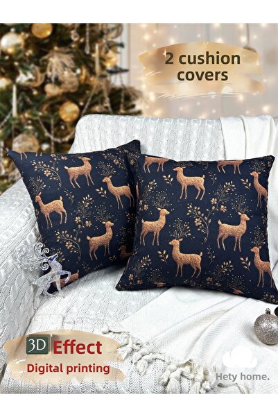 Fifty Home 2 Pieces Cushion Cover 43X43 cm Digital Printing New Year's Eve New Year Christmas Concept New Year Christmas