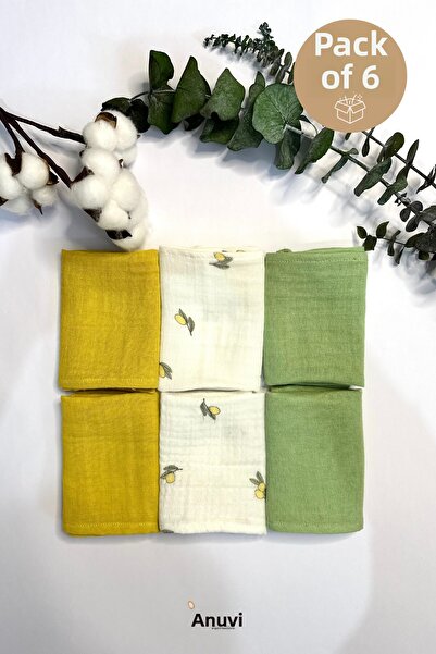 NuvioKids 6-Pack Patterned Organic Muslin Baby Mouth Wipes 100% Cotton, Sweat...