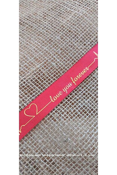 hobidaşım Panglică roșie cu flori cu textul „Love You Forever” – 2,5 cm (1 rolă)