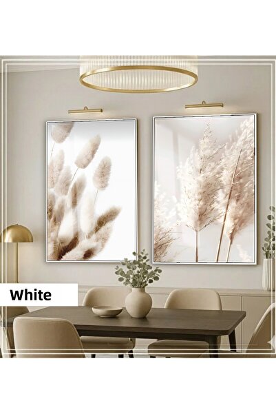 Harikabirev HARİKABİREV | MOLECULARE |   COMBINAT DE IARBA PAMPAS CREMĂ | TABLO DE STICLA CU CADRU 2 PIESE VERTICAL