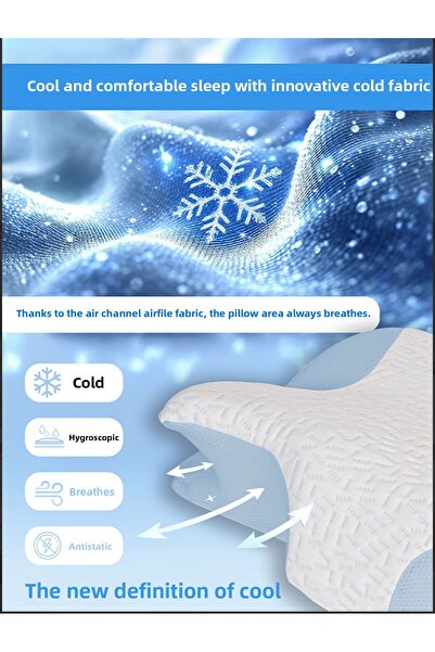 PUFYMAX Beauty Pillow, Visco Orthopedic Neck Support Cervical Pillow with Cooling Fabric (White-Blue)