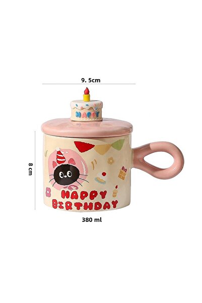 hediyeofisi Birthday Themed Cake Covered Cat Design Ceramic Mug