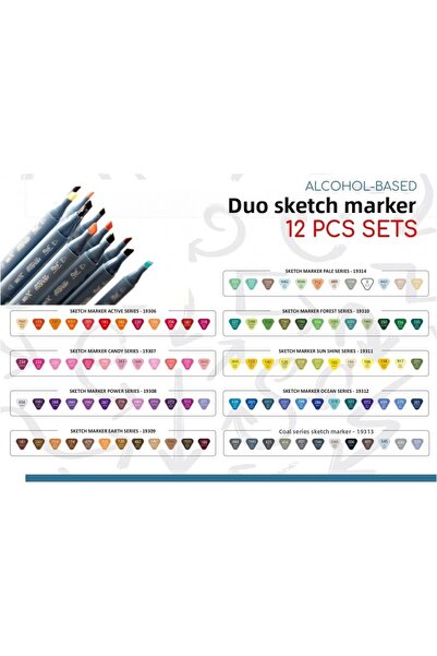Art & Art Rich Art-X Sketch Marker Duo Double-Ended Marker Pen Set 12 Colors Sun Shine Series