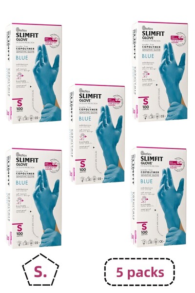Reflex Slimfit Copolymer Blue Powder-Free Gloves Size S 5 Boxes