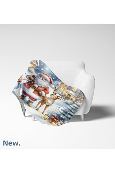 Erays Home New Year Santa Deer Themed 3D Printed Fleece Blanket Tv Blanket Merry Christmas