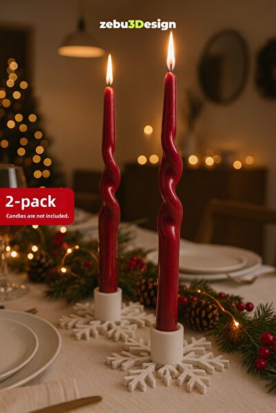 zebu3Design حامل شموع مزخرف بتصميم ندفة الثلج لعيد الميلاد - مجموعة من قطعتين |   زينة طاولة السنة الجديدة |   زينة عيد الميلاد