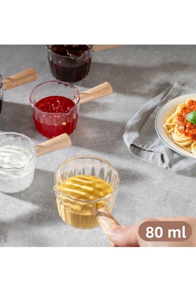 LİNGO HOME Wooden Handle Sauce Bowl Set of 6 - Wooden Handle - 80 ml