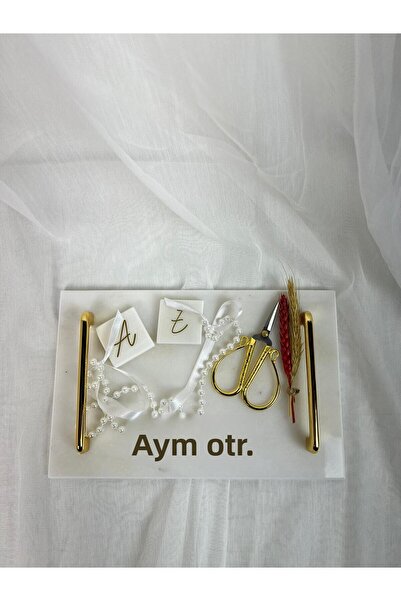 MERALP 8 Piece Engagement Tray, Groom's Coffee Tray, 2-Piece Ilıca Gold Metal Profile Handle