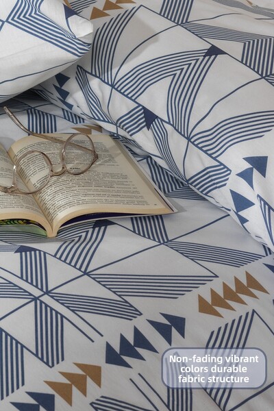 Elart Marcus Duvet Cover Set Double Size 100% Cotton Ranforce Fitted Sheet (200X220 cm) Blue