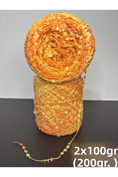 Ana&Kuzusu İplik Snur de tricotat fantazi cu pompon, degradat portocaliu, gal...