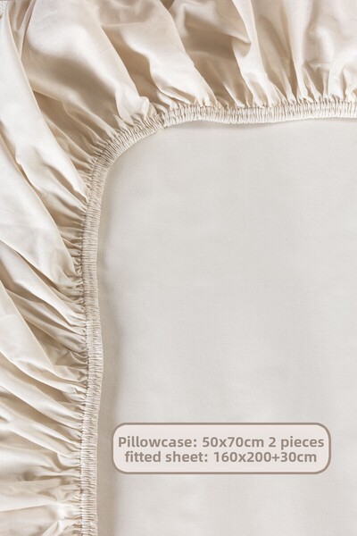 Elart Fitted Sheet Set Double Size 100% Cotton Ranforce (160X200 cm) Beige